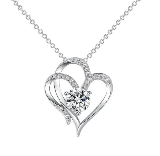 Sparkling Double Heart Rhinestone Pendant Necklace