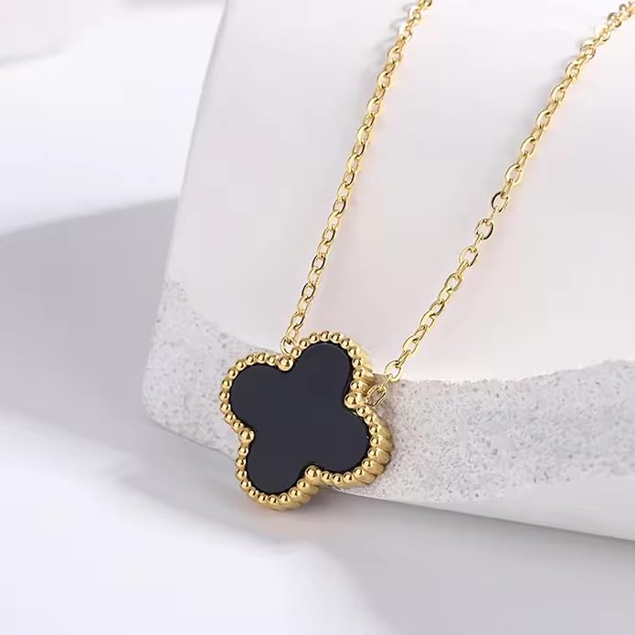 Van Cleef Inspired Clover Necklace Black 18K Gold Plated, Waterproof and Anti-Tarnish