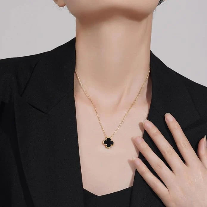 Van Cleef Inspired Clover Necklace Black 18K Gold Plated, Waterproof and Anti-Tarnish