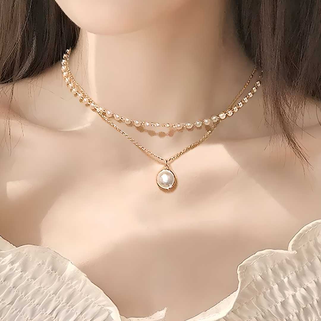 AVR JEWELS Gold Plated Pearl Chain Necklace for Women